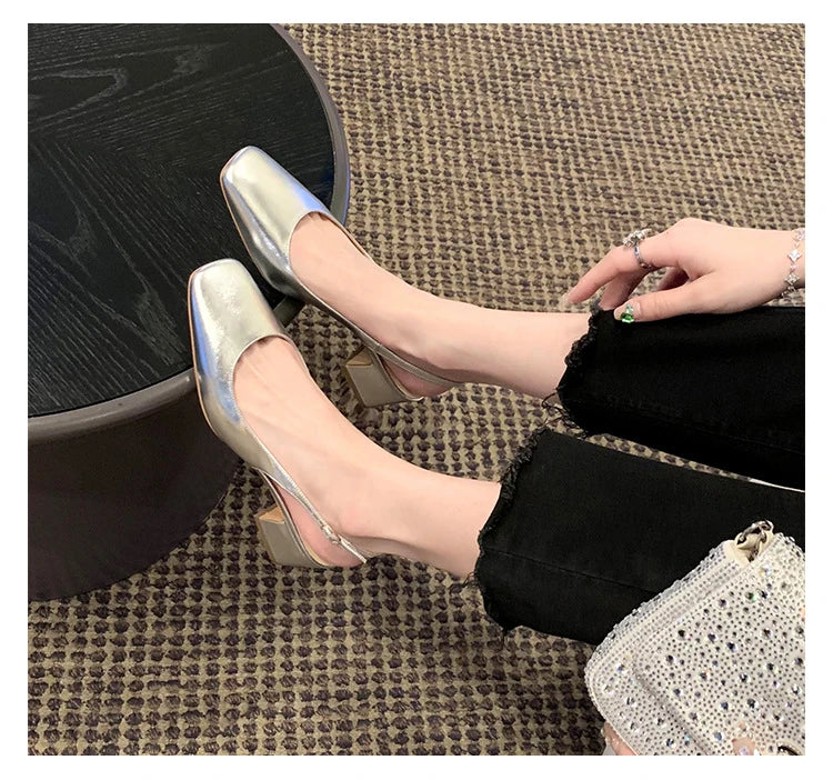 LBSFY -Fashion Spring Autumn Elegant Women Pumps Slip On Loafers Round Toe Square Heels Belt Buckle Casual Comfortable Shoes