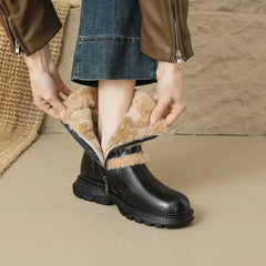 LBSFY  -  Nature Wool Warm Snow Boots Women Zipper Round Toe Platform Winter Boots Fashion Fur Ankle Boots For Women Shoes