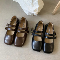 LBSFY -New Brand Women Flat Shoes Fashion Square Toe Shallow Ladies Mary Jane Shoes Soft Sole Outdoor Laofer Shoe Mujer