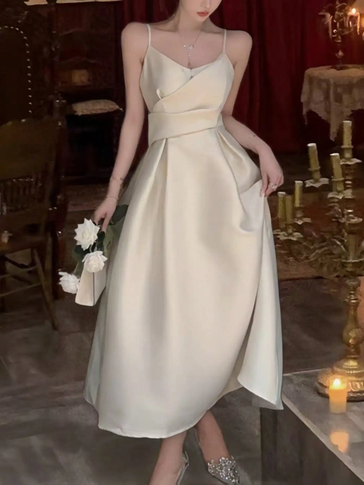 LBSFY -Summer Chic Solid Folds Elegant French Evening Party Dress Women Strap Corset Wedding Graduation Dresses 2025 Backless Vestidos