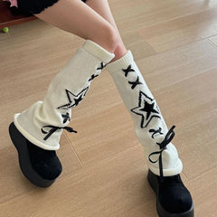 Lbsfy Streetwear Boot Cuffs Fashion Women Knitted Leg Warmers Autumn/Winter Leg Socks Female Y2K Bow Foot Covers Girls Punk Stockings
