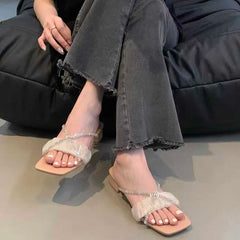 LBSFY  -  2024 Summer Open Toe Women Slippers Fashion Elegant Crystal Slides Shoes Ladies Outdoor Dress Thick Heel Sandalias