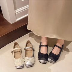 LBSFY -French Elegant Gentle Square Head Small Leather Shoes Mary Janes Stylish Fairy Tale Single Shoes Women's Casual Shoes Summer