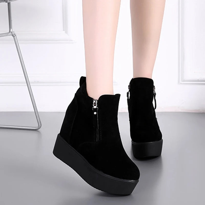 LBSFY  -  Winter Autumn Wedges Short Boots Women High Heel Snow Boots Short Plush Fur Ankle Boots Increased Internal Female Platform Shoes