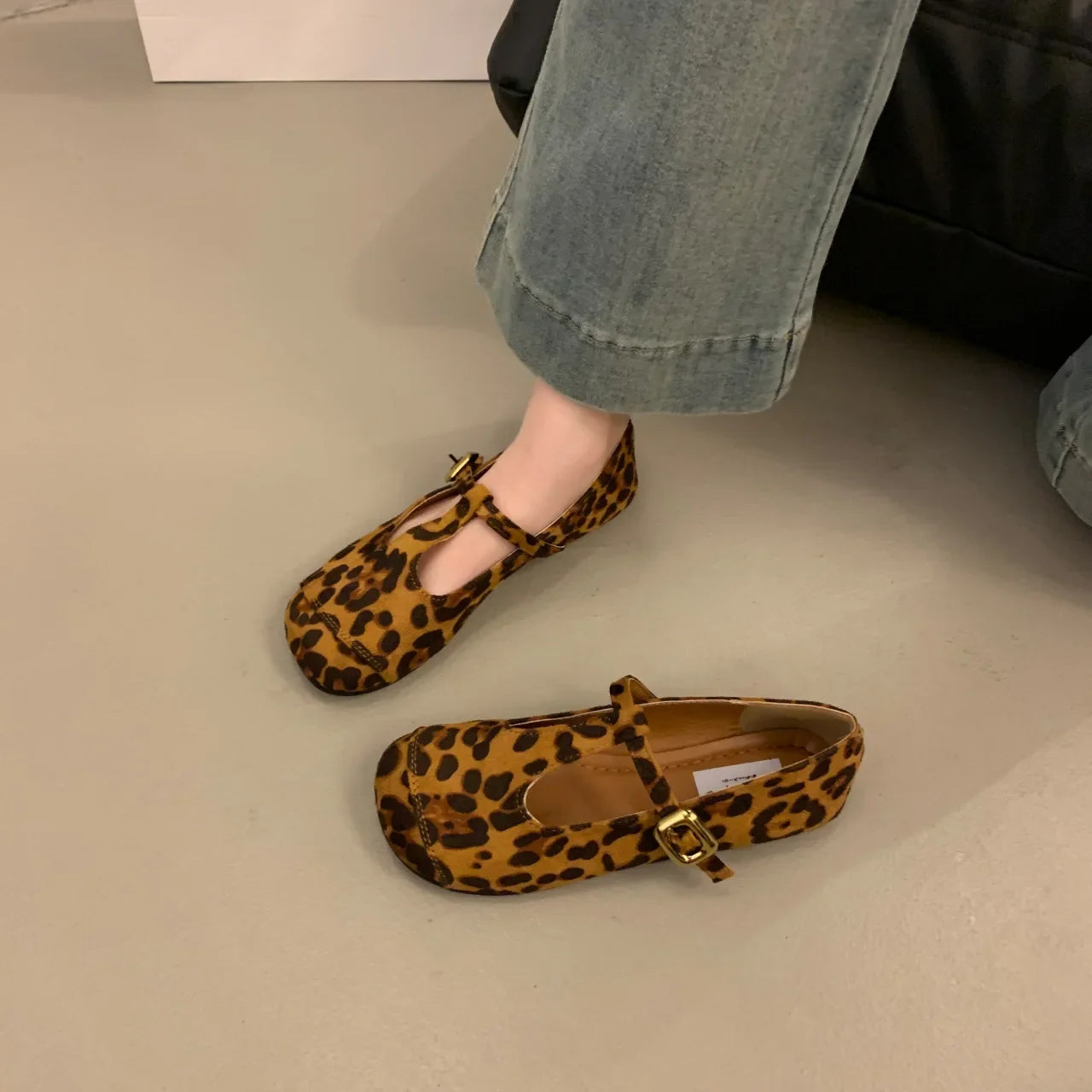 LBSFY  -  Leopard Women Shoes Flats Mary Jane Walking Casual Spring Fashion Woman Dress Buckle Retro Single Shoes Zapatillas De Muje