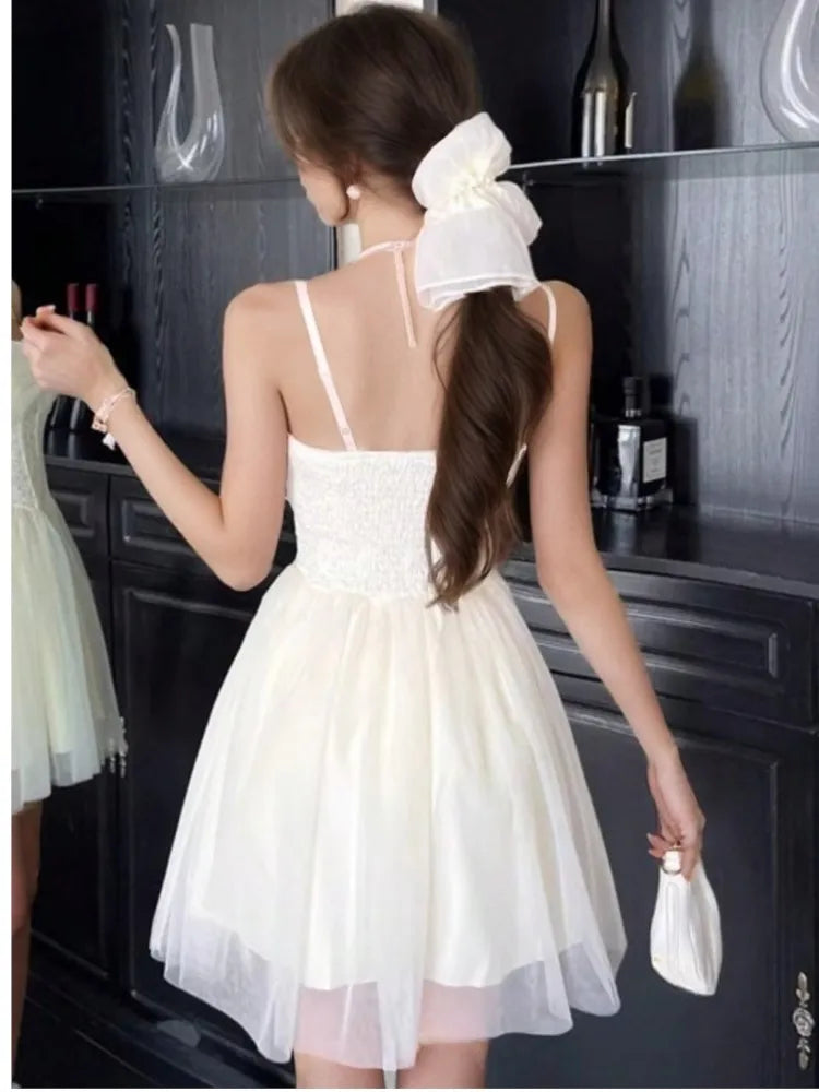 LBSFY -Summer Elegant Sweet Princess Dresses For Woman Spaghetti Strap Mesh A-Line Short Dress Birthday Party Evening Fashion New