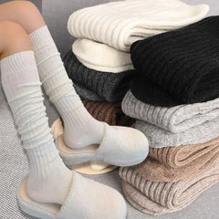 Lbsfy Winter Knitting Cotton Long Socks Women Wool Cashmere Stockings Warm Thick Thigh High Stocking Girls Solid Knee Socks Calf Sock