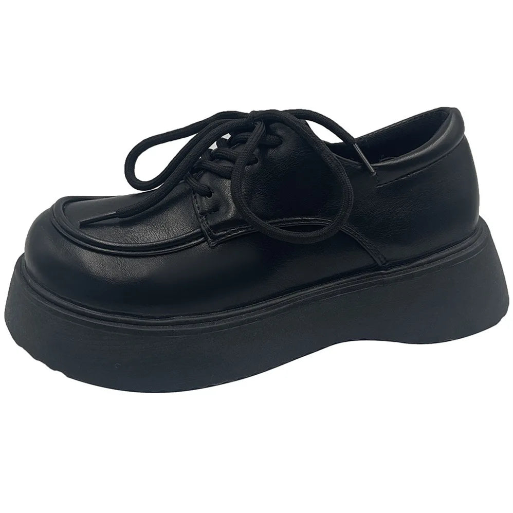 LBSFY -Chunky Pumps Platform Oxfords Shoes for Women 2025 Spring  Lace Up Flats Woman Thick Bottom Patent Leather Gothic Loafers Shoes
