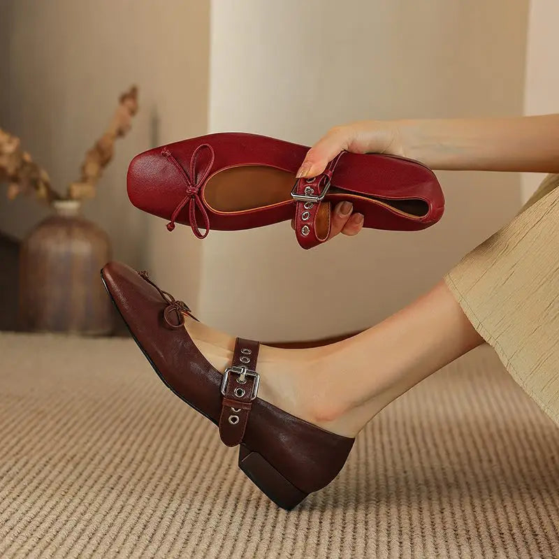 LBSFY  -  2024 New Fashion Genuine Leather Shoes Women Mary Janes Low Heels Solid Color Ladies Office Daily Shoes Ladies Footwear