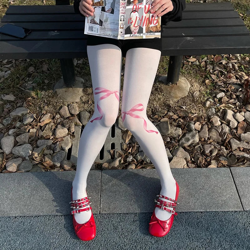 Lbsfy Korea Design Engligh Letter Printed Silk Stockings Heart Bow Tie Print Pantyhose Japanese Lolita JK Tights Gothic Cosplay Socks