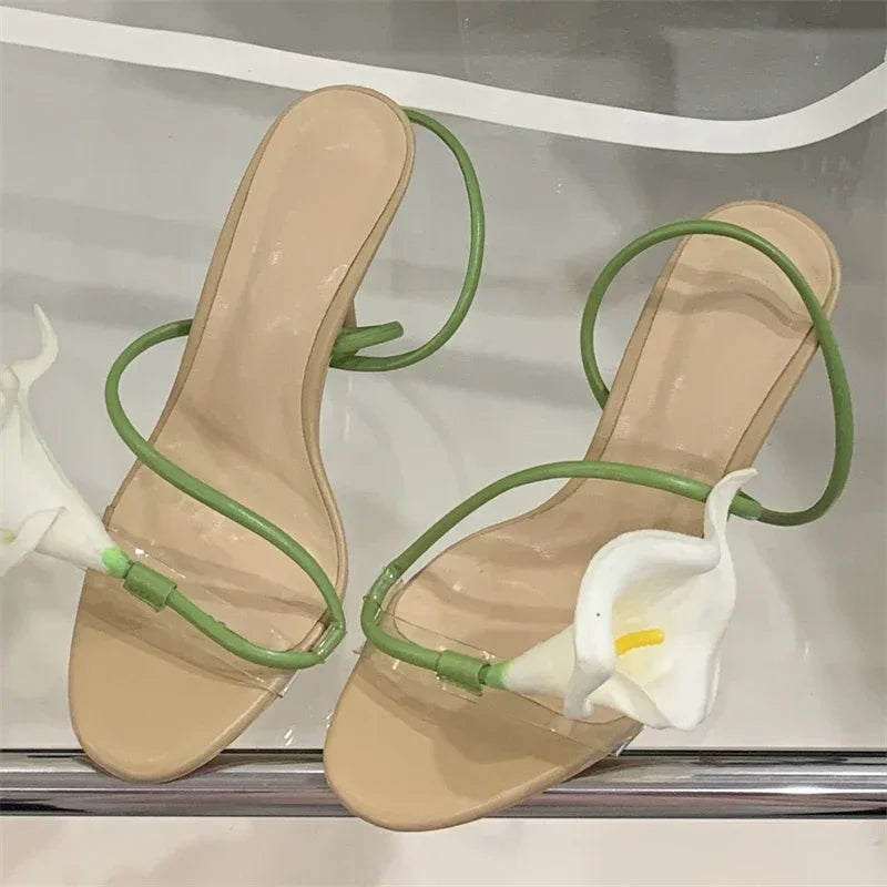 LBSFY -Summer Sexy Flower Narrow Band Women Sandals Street Style Open Toe Thin Heels Party Prom Shoes