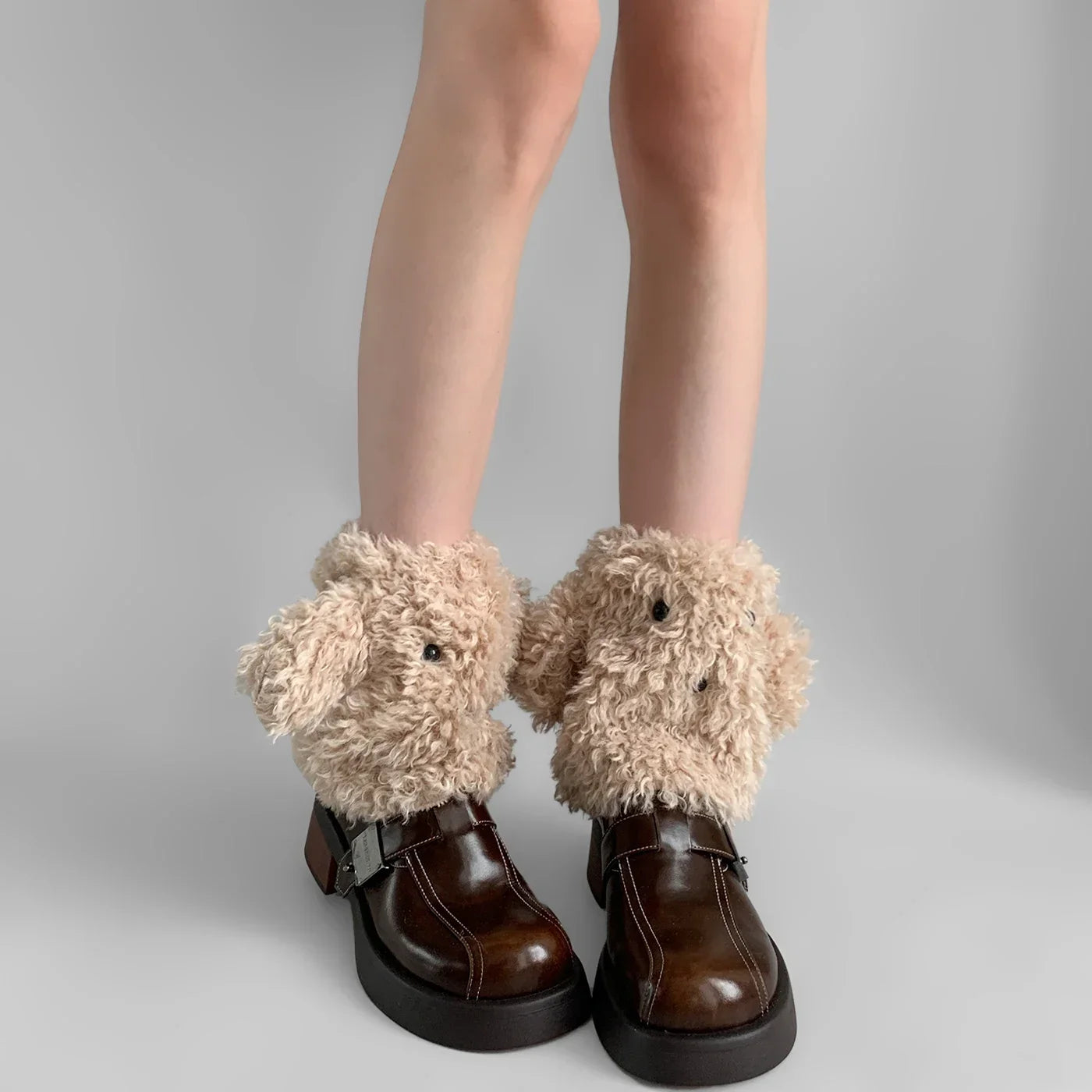 Lbsfy Funny Teddy Curly Leg Warmers Winter JK Girl Ankle Covers Thickened Warm Cute Calf Mid Socks Harajuku Cosplay Accessories