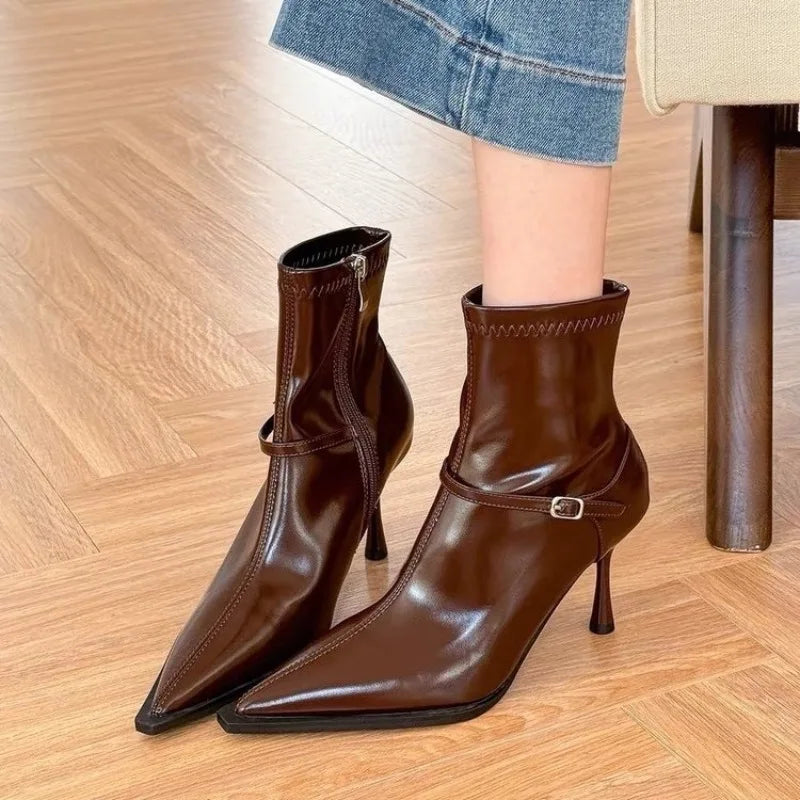 LBSFY -New Style Luxury Women's Fashion Short Plush Women Ankle Boots Pointed Toe Ladies Elegant Pumps Shoes Thin High Heel Short Boots