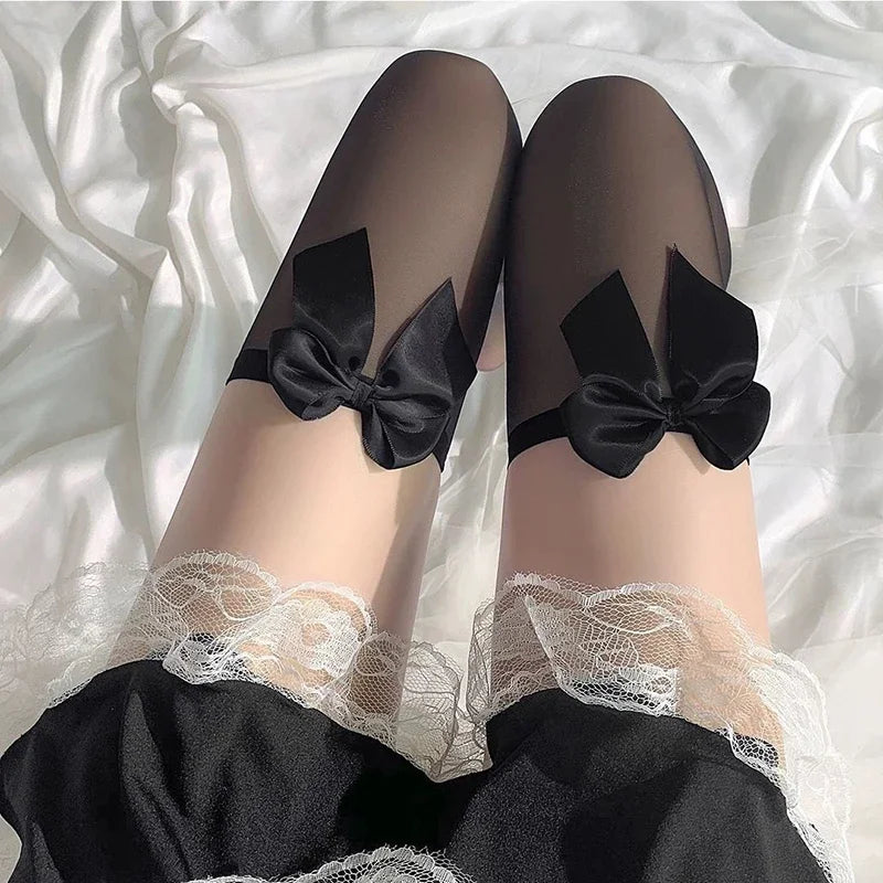 Lbsfy Black White Sexy Overknee Long Socks Women Sweet Girls Lolita Bowknot Thigh High Fishnet Stockings Gothic Punk Lace Mesh Legging