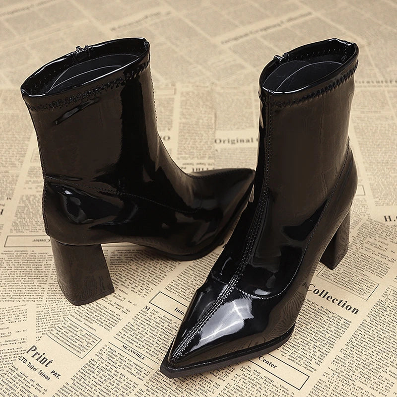 LBSFY -Women Ankle High Heels Chelsea Boots Pointed Toe Shoes Goth Designer Pumps Winter 2025 New Brand Shoes Women Motorcycle Boots