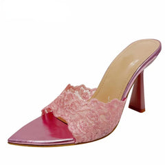 LBSFY  -  Embroidery Designer High Heels Slippers Women Sexy Pointed Toe Party Dress Shoes Summer Elegant Fashion Thin Heels Sandals Women