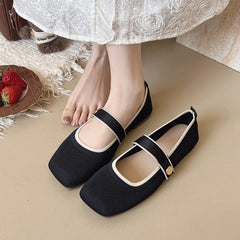 LBSFY -Women Flat Shoes New Cross-border Single Button Fly Woven Mary Jane Pea Shoes Woven Breathable Women Shoes Single Shoe