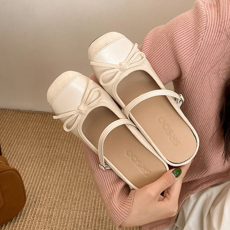 LBSFY  Spring Slip On Women Mules Mary Jane Shoes Fashion Square Toe Butterfly-knot Slides Casual Street Style Low Heel Shoes