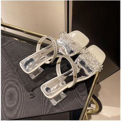 LBSFY -Ladies Shoes With Medium Heels Outdoor Rhinestones Women's Sandals Summer 2025 Asian Size Comfortable and Elegant Offers Sandal