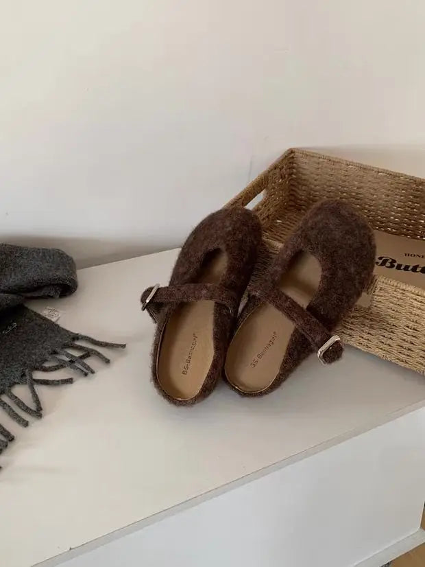 LBSFY -Big Size 43 Women Lambswool Slippers Winter Sheep Fur Shoes Ladies Flat Cotton Slides Home Pantuflas Daily Slip On Furry Mules