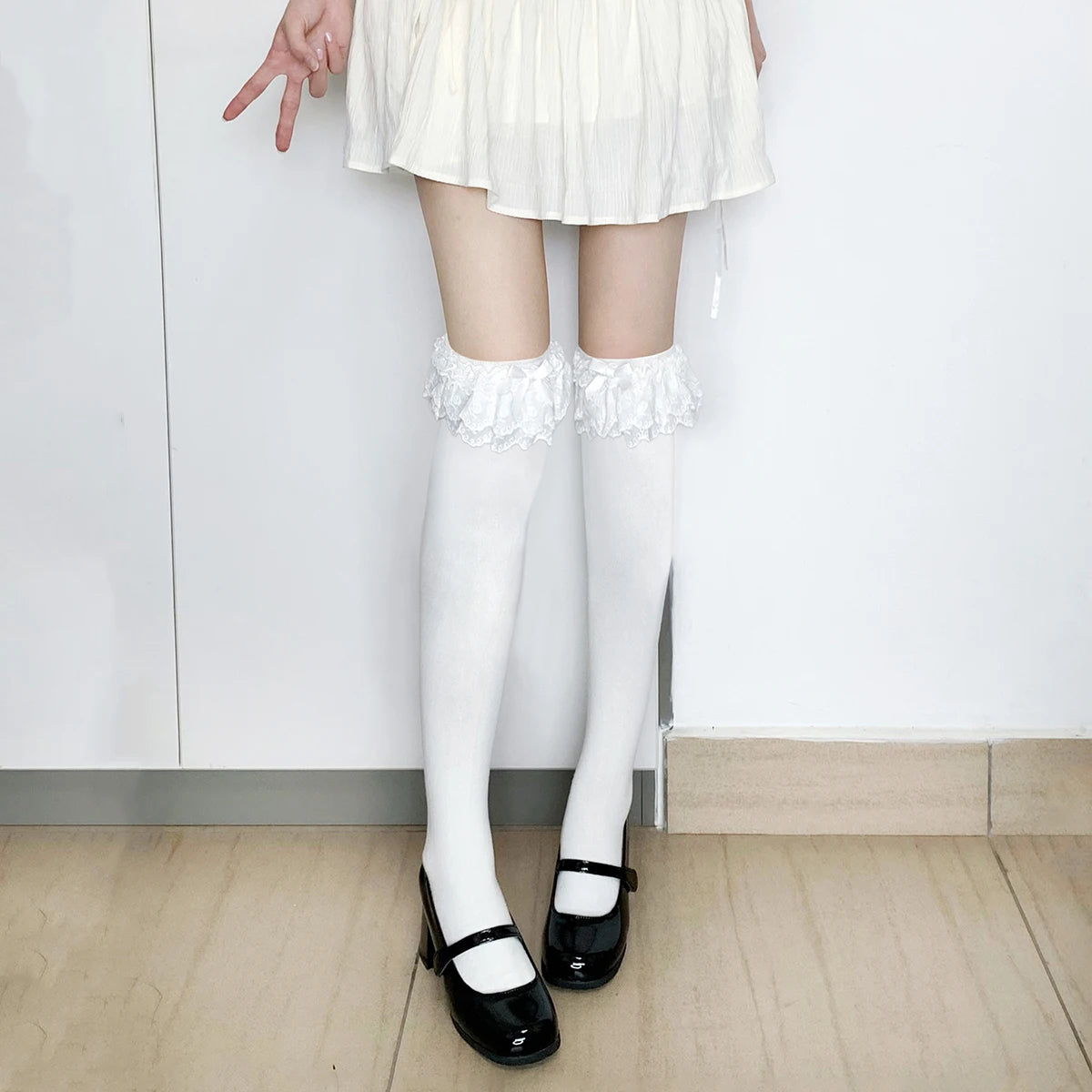 Lbsfy Women Socks Spring Summer Gothic Sweet Style JK Lolita Cute Kawaii Mullet Lace Soild Color Mid-tube Knee High Girls Like Socks