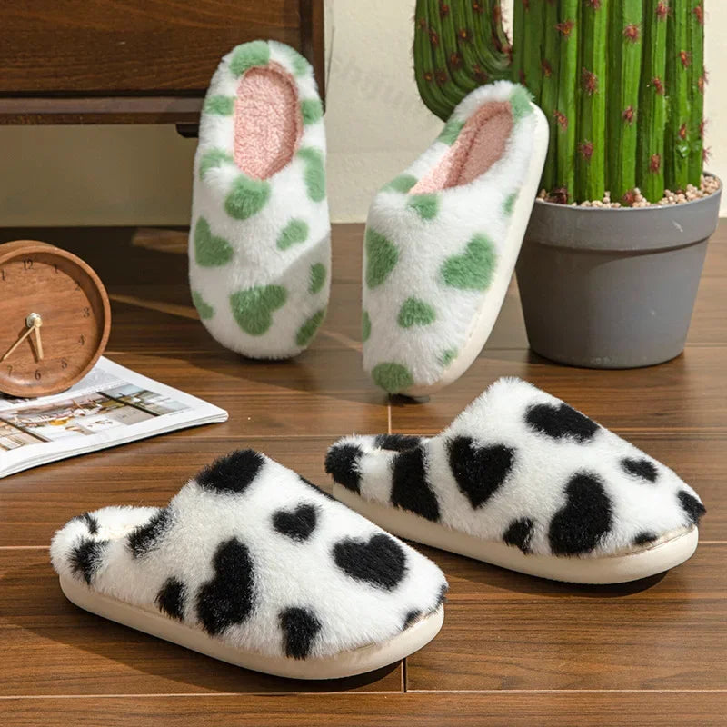 LBSFY  -  Cute House Slippers Women 2025 Winter Home Exquisite Heart Love Fuzzy Warm Comfy Non Slip Flat Plush Shoes Girls Gift Lover