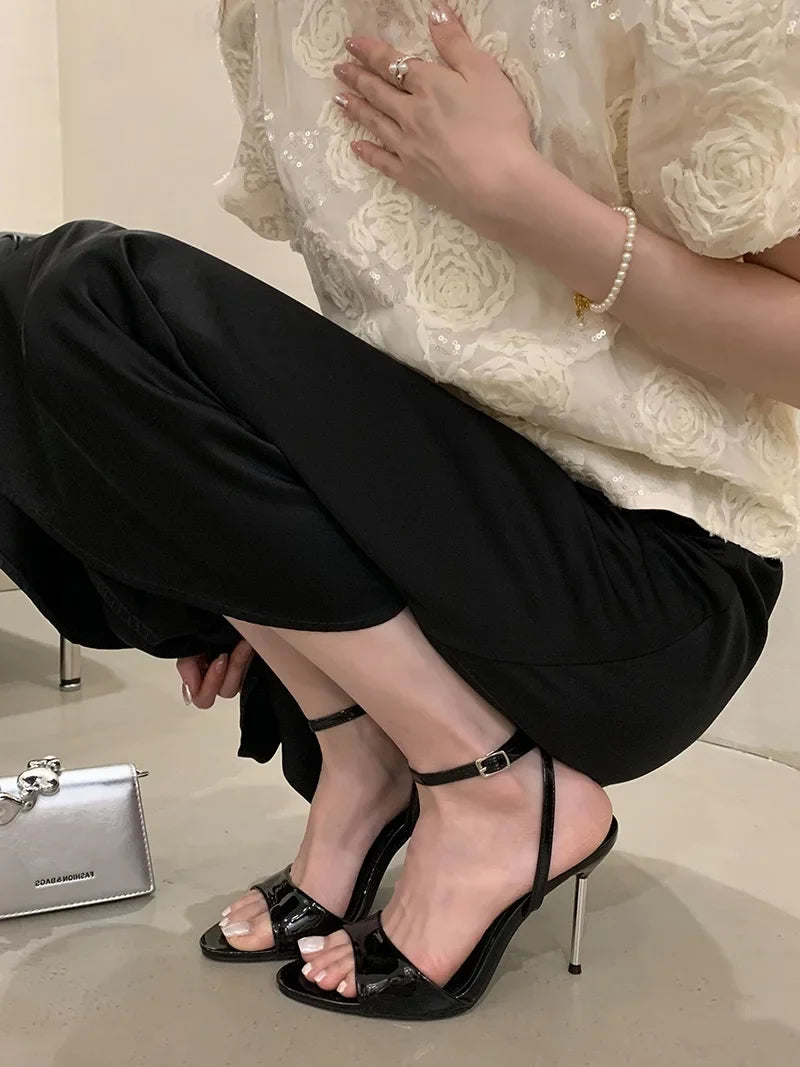 LBSFY -Summer Fashion Narrow Band Open Toe Anke Buckle Strap Sandals Thin Heel Women Party Shoes Zapatos De Mujer