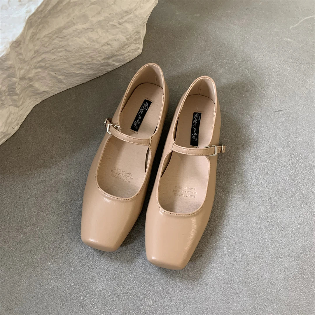 LBSFY -New Brand Women Flats Fashion Square Toe Shallow Mary Jane Shoes Soft Casual Ballet Shoes Slingback Shoes Mujer Size40