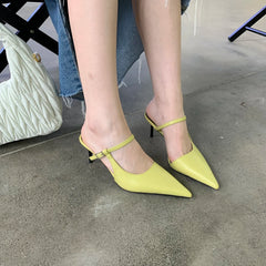 LBSFY  -  Fashion Women Slides Slippers Pointed Toe Black/White/Brown/Yellow Sexy Dress Shoes Thin High Heels Slip On Party Pumps Size 39
