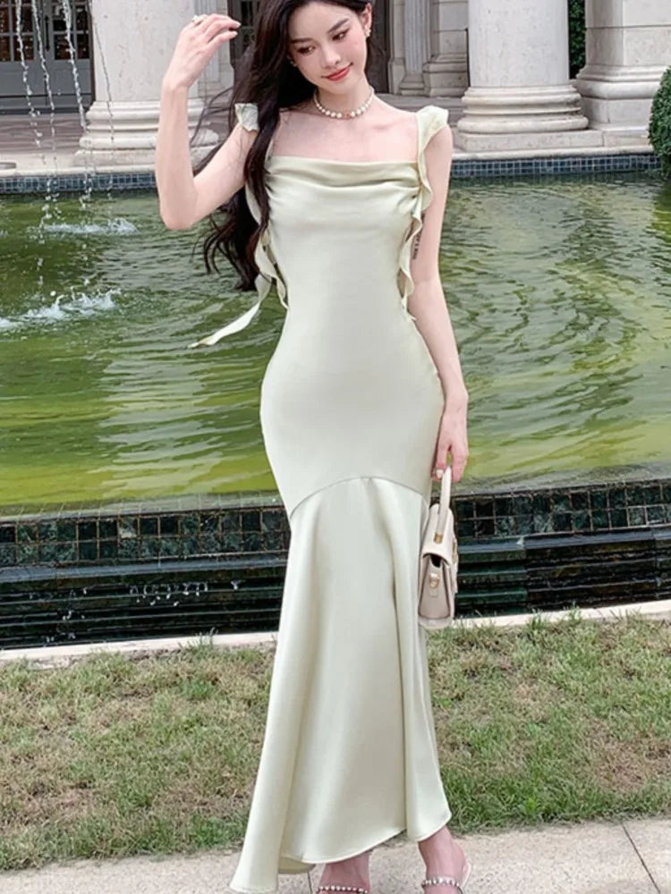 LBSFY -Elegant Chic Ruffles Women's Mermaid Dresses 2025 Summer New Fashion Bodycon Strap Vacation Vestidos Wedding Party Clothing