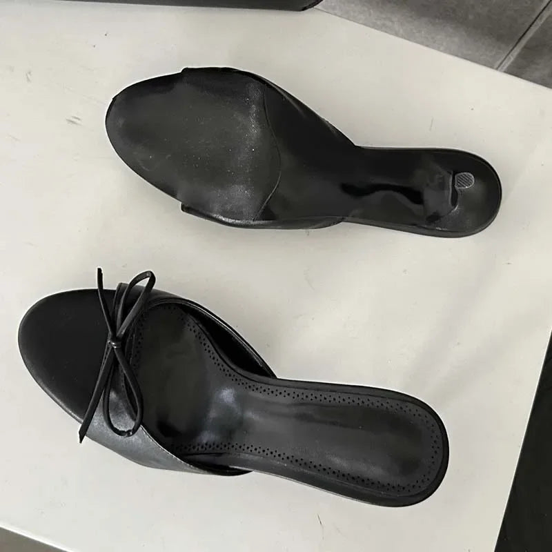 LBSFY -Summer Pink Butterfly-knot Woman Slippers Elegance Stripper Thin Low Heels Ladies Mules Slides Shoes