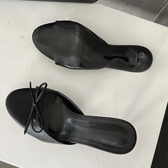 LBSFY -Summer Pink Butterfly-knot Woman Slippers Elegance Stripper Thin Low Heels Ladies Mules Slides Shoes