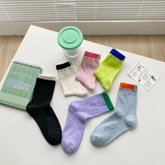 Lbsfy Women's Socks New Fashion Mixed-color Casual Simple Korean Style Striped Socks Female Breathable Cotton Girls School Crew Socks