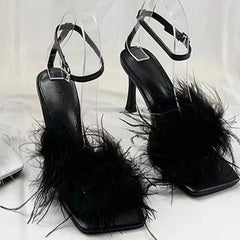 LBSFY  -  High Heels Shoes Fur Women Sandals Summer Open Toe 2024 New Fashion Pumps Shoes Designer Flip Flops Party Slides Ladies Zapatos
