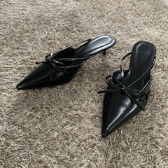 LBSFY -New Fashion Design Butterfly-Knot Pointed Toe Low Thin Heels Mules Slippers Women Pumps Shallow Slingback Sandal Female Shoes