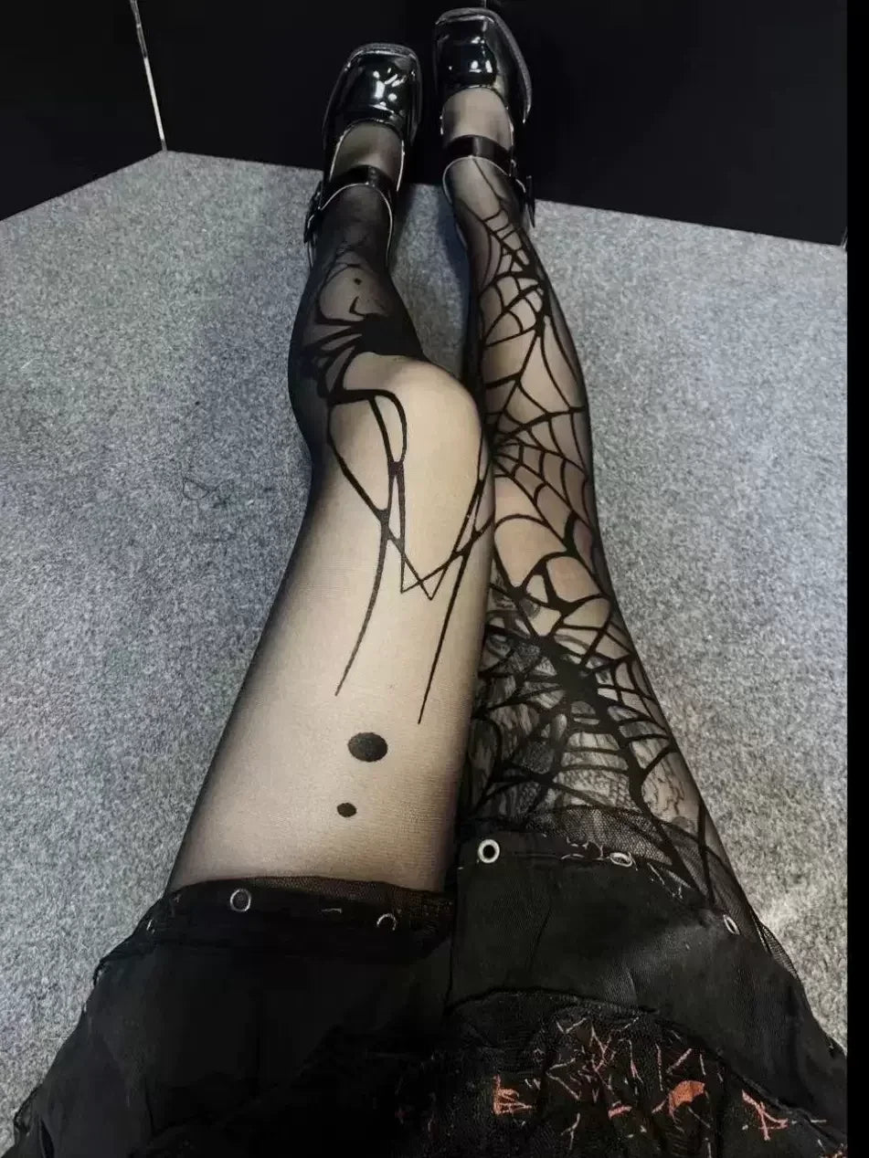 Lbsfy New Vintage Dark Gothic Sexy  Fishnet Tights Women Emo Alternative Spider Web Witch Pantyhose Y2k E-girl Cyber Punk Socks