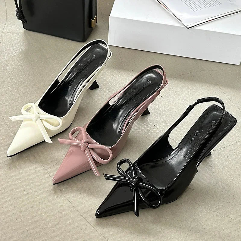 Lbsfy Pointed Toe High Heels Female Sandals Butterfly-Knot Elegant Office Shoes Ladies Sexy Fashion Slingbacks Dress Shoes Women