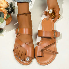 LBSFY -Women Sandals Outside Casual Beach Women Shoes Summer New Flats Flip Flop Sandals Walking Clip Toe Roman Buckle Ladies Slides