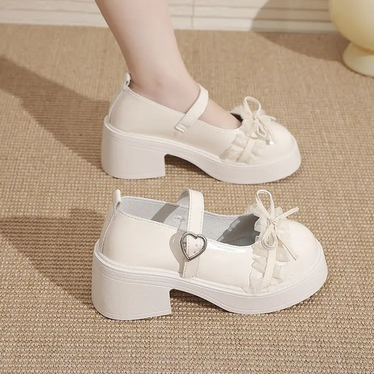 LBSFY -Ankle Buckle Chunky Heels Bow Women Japanese Style Patent Leather Mary Jane Shoes Woman Punk Thick Heels Single Lolita Shoes