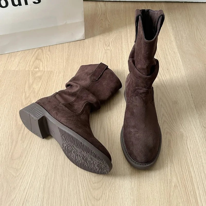 LBSFY -New Style Fashion Women's Retro Sta Boots Spring Autumn Women's Fashionable Mid-Calf Knight Ort Boots Plus Size Zapatos Mujer