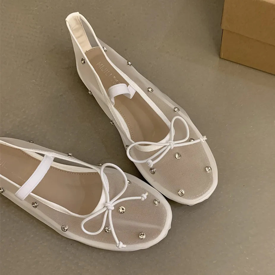 LBSFY -New Brand Women Flat Shoes Fashion Mesh Ladies Elegant Mary Jane Shoes Soft Sole Outdoor Dress Ballerinas
