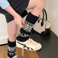 Lbsfy Women Vintage Knit Wool Leggings Covers Socks Korea Women Y2K Tulip Calf Socks Winter Thickened Leg Warmers Harajuku Leg Covers