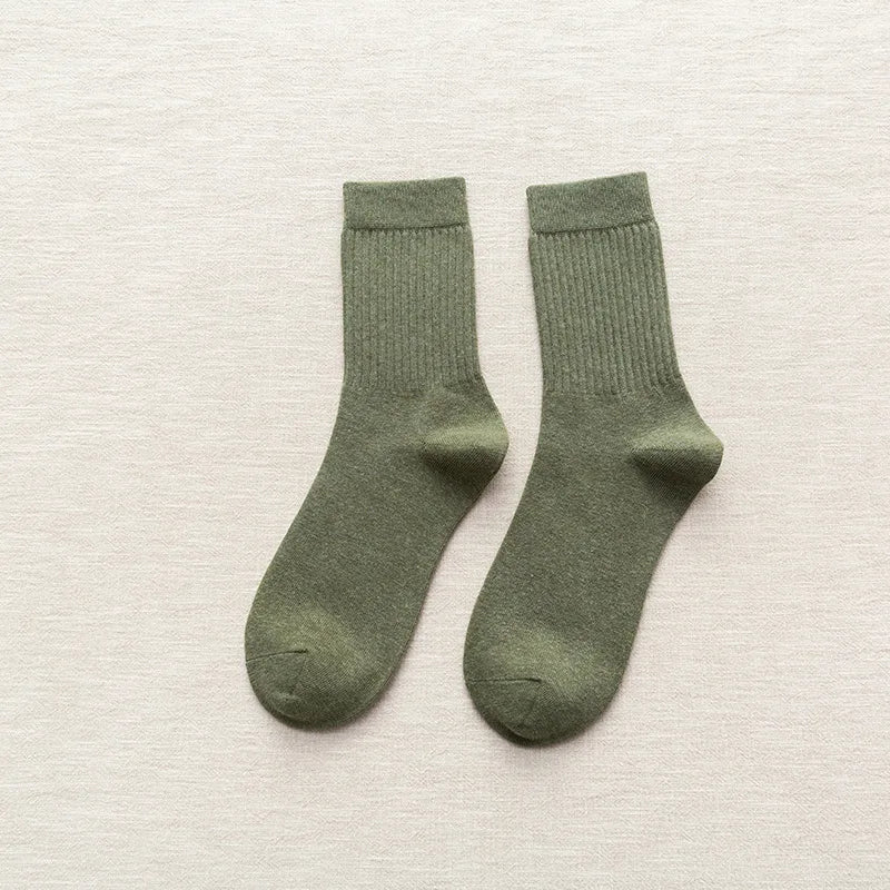 Lbsfy Men's Socks Retro Solid Color Coffee White Khaki Beige Breathable Cotton Socks Casual Sport Trendy Fashion Middle Tube Long Sock