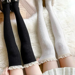 Lbsfy Lolita Lace Up Long Knee Socks for Women Over Knee Thigh High Stockings Spring Autumn Fashion Girls Warm Sexy Cotton JK Tights