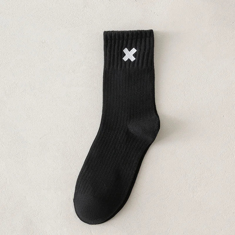 Lbsfy Spring Autumn Winter Men's Sports Mid-tube Short Crew Socks Cotton X Letter Embroidery Long Socks Casual Socks White Black Sox