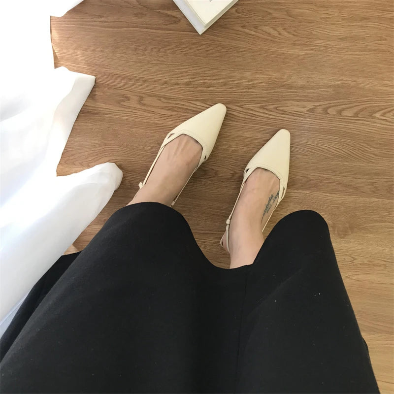 LBSFY -Women Flats Heel Slingback Sandals Slip On Shallow Mules Shoes Pointed Toe Female Office Lady Work Shoes Mujer