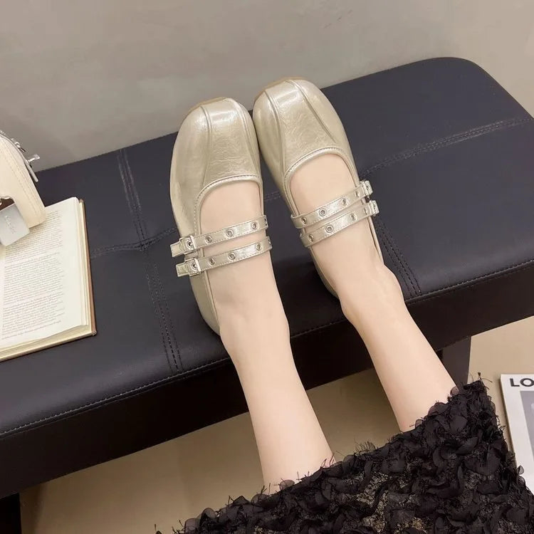 LBSFY -Designer's Minimalist Internal Increase Mary Jane Shoes Women's Belt Buckle Ballet Shoes 2025 Elegant Woman Flat Dress Shoes