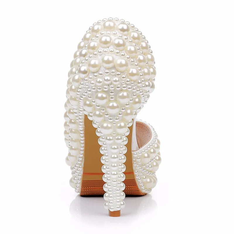 LBSFY  -  Handmade Luxury Full Pearls Peep toe Women Pumps Fashion Platform Wedges Hollow out Stiletto High heels Banquet Wedding shoes