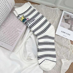 Lbsfy women socks cotton Autumn winter Korean cute kawaii harajuku cartoon rabbit star striped girl mid-tube crew sock lady stockings