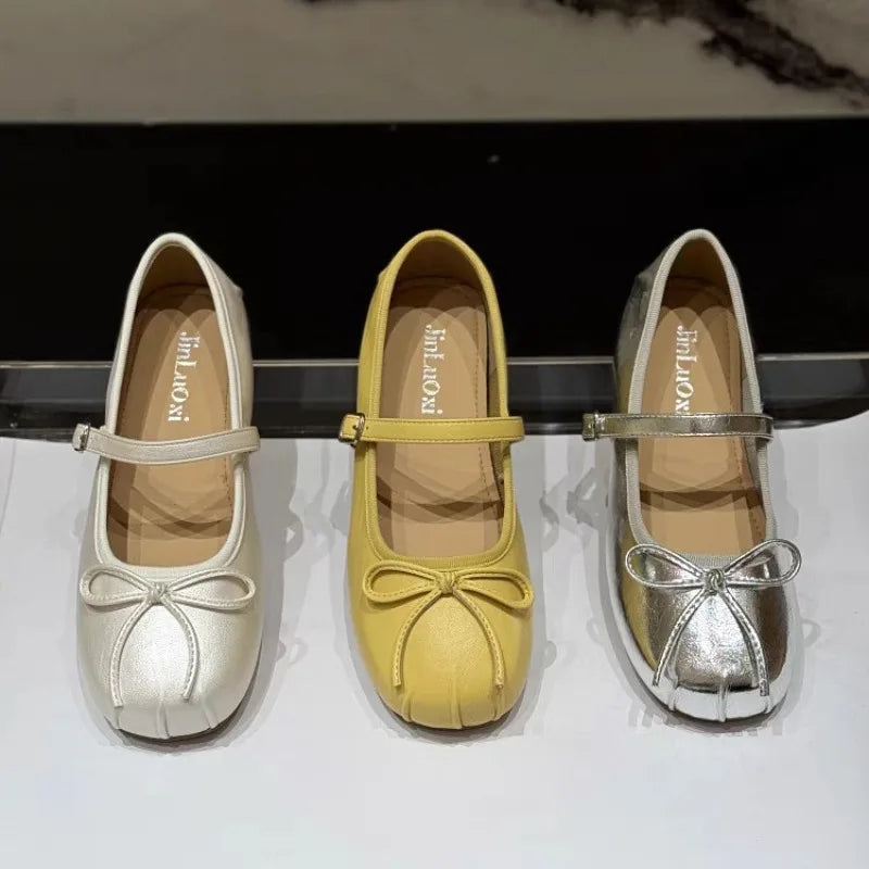 LBSFY -Women's 2025 Women's Flat Leather Shoes with Mary Jane's New Summer Style Pleated Bow All-match Single-layer Shoes